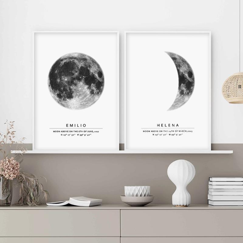 

Personalized Moon Phase Moon by date Wall Art Canvas Painting Poster Print Wedding Keepsake gift Picture Kids Room Home Decor1