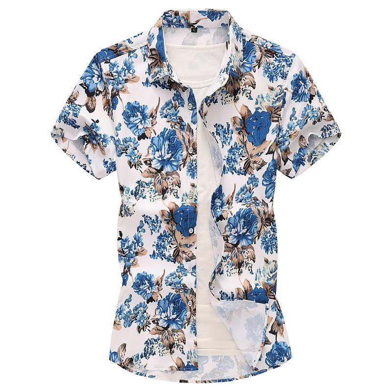 

Men's Clothes dress Shirts Camisa masculina Summer Flowers Shirt for Men Blue Floral Beach leisure Hawaiian Plus Size 6XL 7XL, Flower q5008c7033p43
