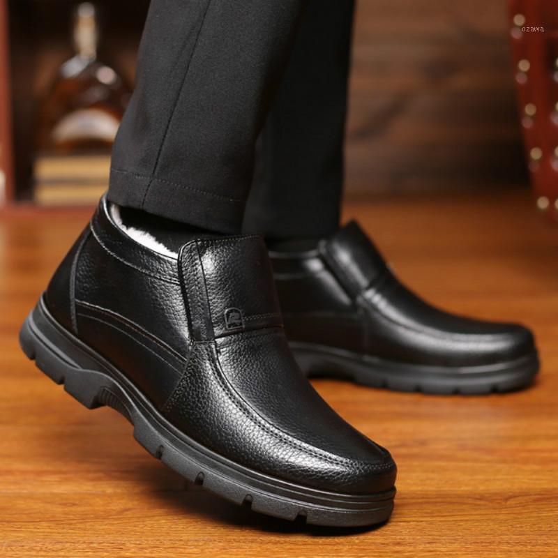 

Dropshipping Men Winter Boots Warm Thicken Fur Men's Ankle Boots Fashion Male Business Office Formal Leather Shoes1, Brown