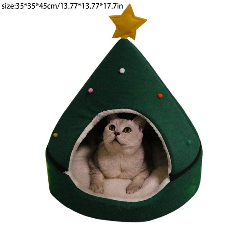 

Free Shipping Pet House Cat Christmas Tree Shape Bed Dog Nest Puppy Cave Washable Cat Mat Warm Soft Winter House Pet Supply