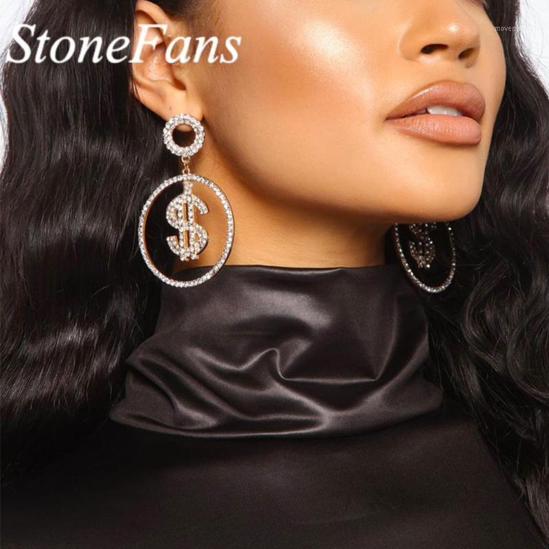 

Stonefans Dollar Hoop Earrings for Women Bulk Gold Silver-plated Rhinestone Money Dangle Earrings Cute Crystal Drop Fashion1