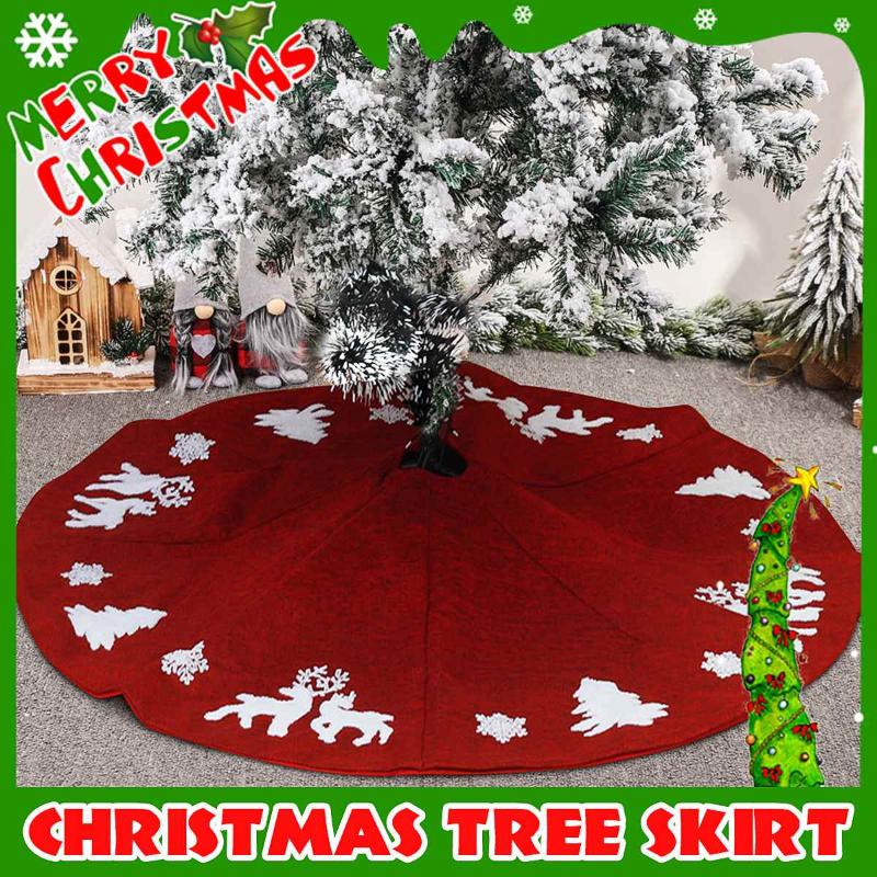 

48" Christmas Tree Skirt Carpet New Year Decorations Double Layers Thick Christmas Tree Decor Skirt Mat Cover for Xmas Decor, Red
