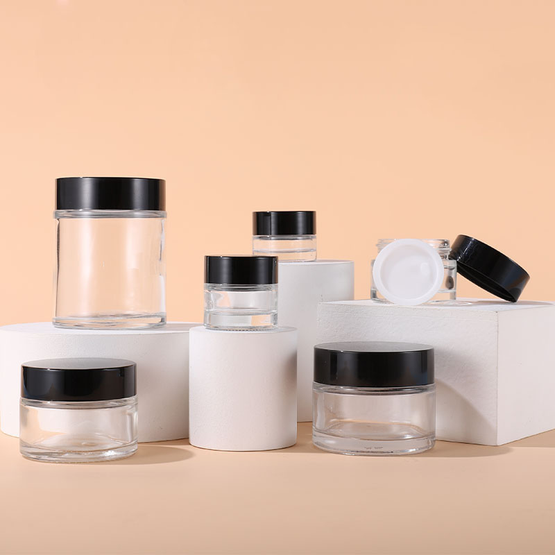 

Wholesale 5g 10g 15g 20g 30g 50g 100g Facial Cream Jars Empty glass jar Cosmetic Containers With Black Lid For Travel Packing