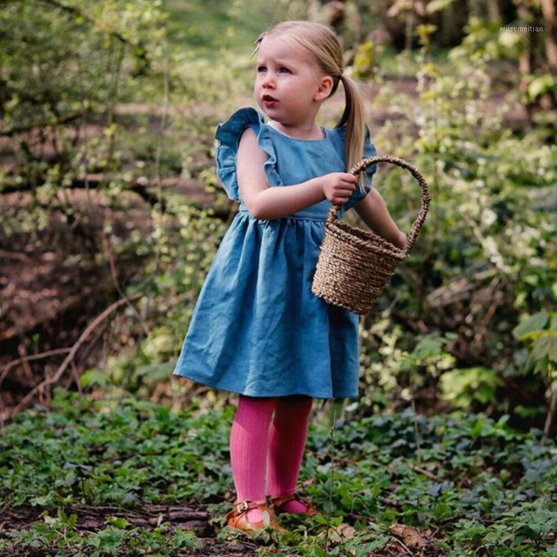 

Solid Color New Fashion Women Summer Mini Dress Ruffles Sleeve Ladies Pleated Newborn Baby Girls Clothes Tutu Dress Sundress1, Blue