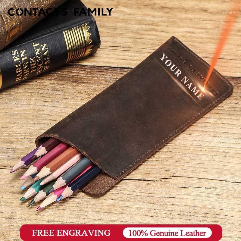 

Luxury Genuine Leather Pen Holder Vintage Fountain Ballpoint Pen Bag Portable Double Case Cute Pencil Pouch Office Bag Gift1
