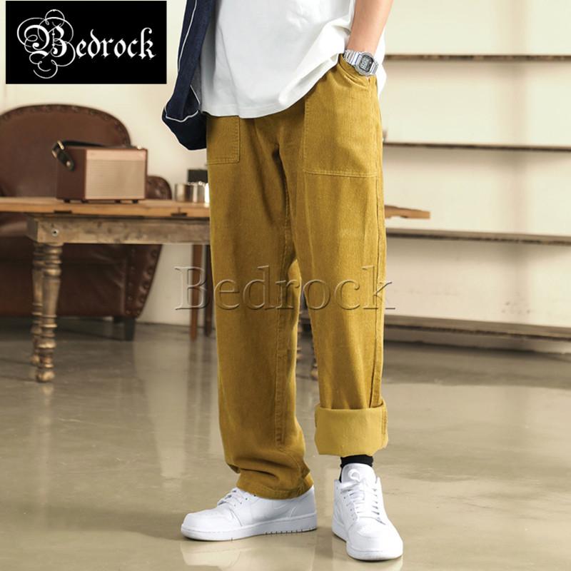 

MBBCAR American retro 1920s corduroy work pants Ami khaki wide-leg casual pants men 7212, Yellow