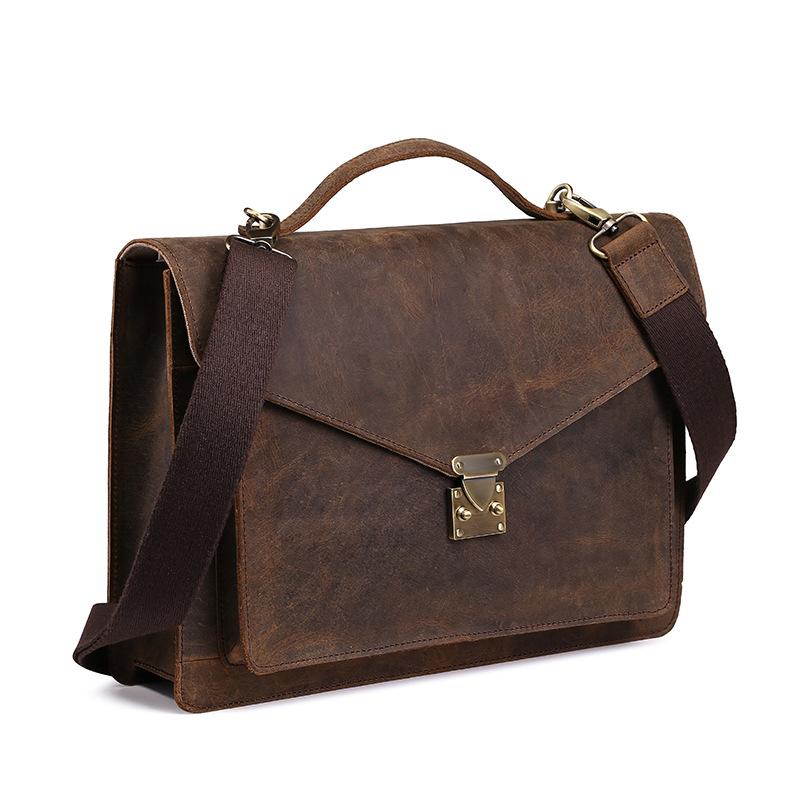 

YourSeason 2021 Retro Solid Soft Handle Genuine Leather Briefcase Handbags Mens Document Business Bag Crossbody Bags Mens, Coffee