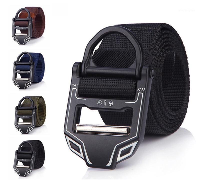 

Belts For Men Metal Buckle Tactical Jeans Army Military Training Outdoor Sports Strap Canvas D-Ring Male Waist Belt, Black;brown