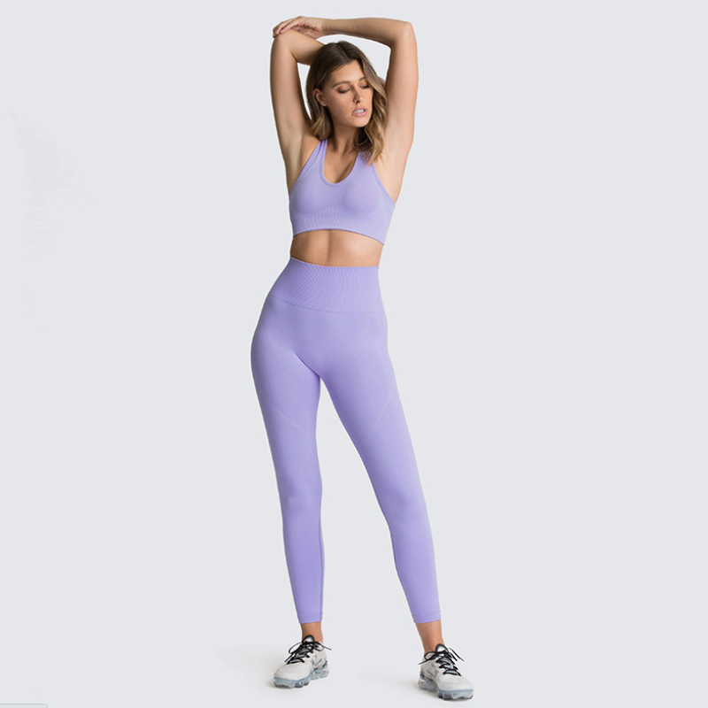 

High Performance Yoga Fitness Leggings And Bra Set Training Seamless Active Wear Women, Black