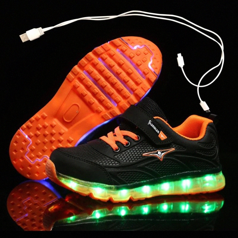 

2020 Hot Fashion Brand Girls Boys flash lamp Shoes For Children LED Light Sneakers USB rechargeable casual sport glowing shoes #FV51