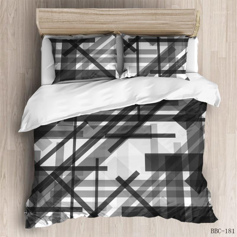 

Brief Style Geometric Bedding Set Black with White Duvet Cover for Adult Bed Cover 3d Quilt Stripe Bedclothes Home Textiles 3Pcs1