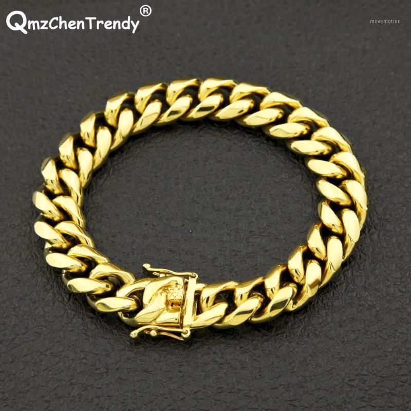 

2020 Stainless Steel Hip hop Mens Curb Cuban Chain Bracelets Bangle Dargon Square Lock Clasp Jewelry 8/10/12/14MM Drop shopping1