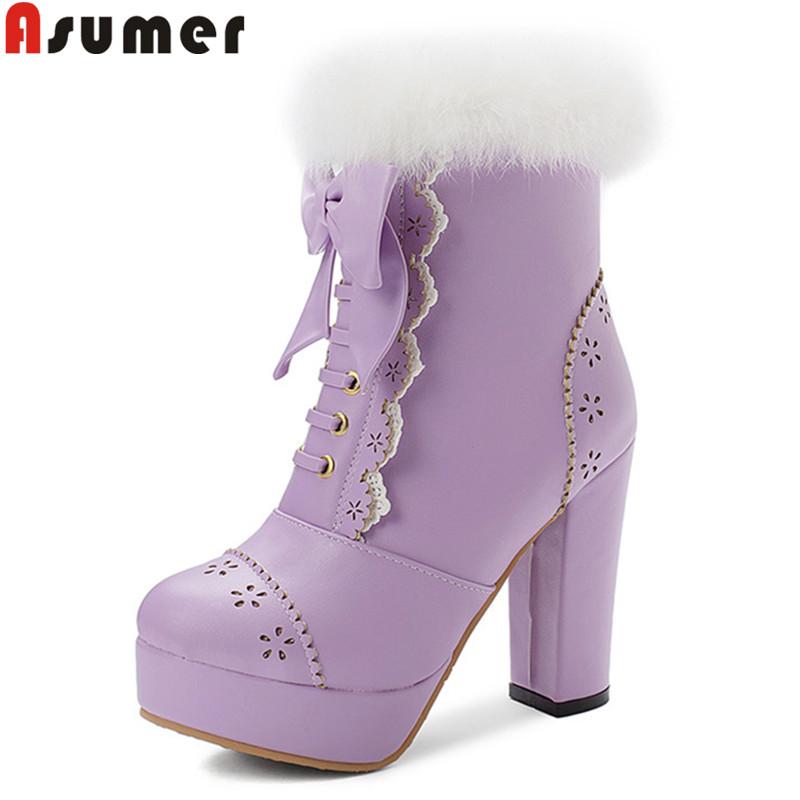 

ASUMER plus size 34-48 fashion autumn winter boots women round toe zip high heels shoes platform boots ladies ankle 2020, White