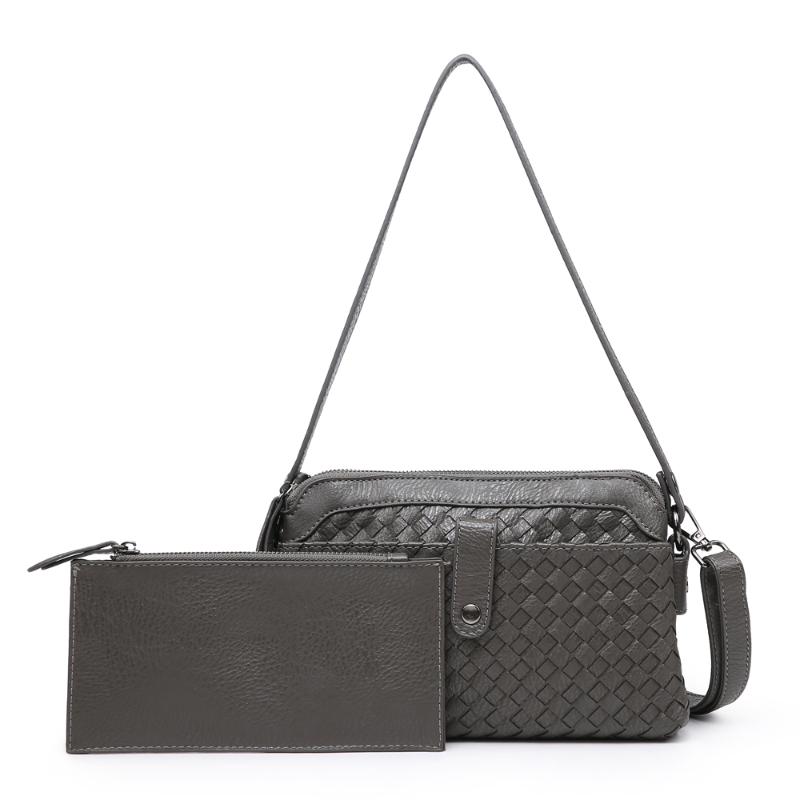 

Fashion Woven Leather Bag Women Set Bags Ladies Knitting Quality Shoulder Purse with Zipper Coin Bag, Beige