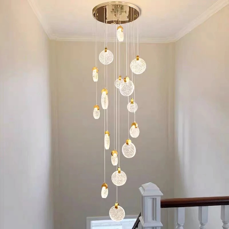 2021 Modern Staircase Crystal Pendant Lamps Loft Long cristals Indoor Lighting Dining Room Bubble LED Ceiling Chandeliers dhl-image-625326713