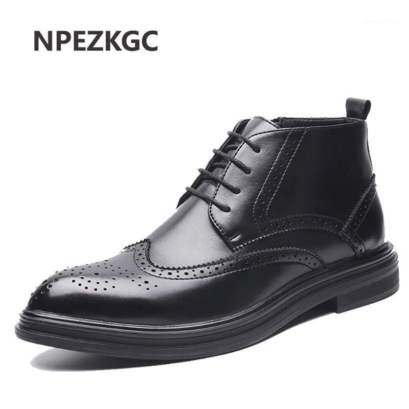 

NPEZKGC New lace up Men Boots Brogue Ankle Boots Fashion Men's Motorcycle High Top Men Casual1, Brown