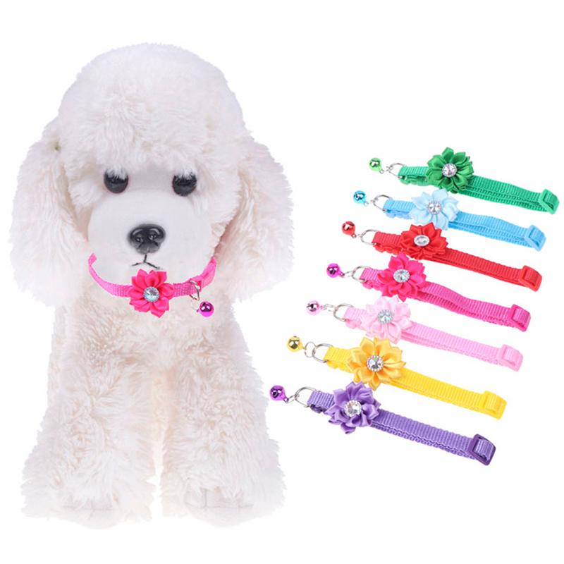 

Cute Dog Collar Adjustable Soft Pet Collars With Flower Bells Charm Accessories Collars For Small Dogs Cat Necklace Pets Leash