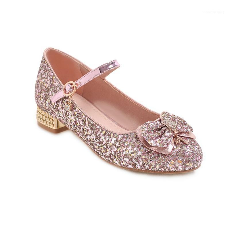 

Age season in 2020 new product sweet bowknot sequins large round head, 28-47 students single small yards shoes1, Pink