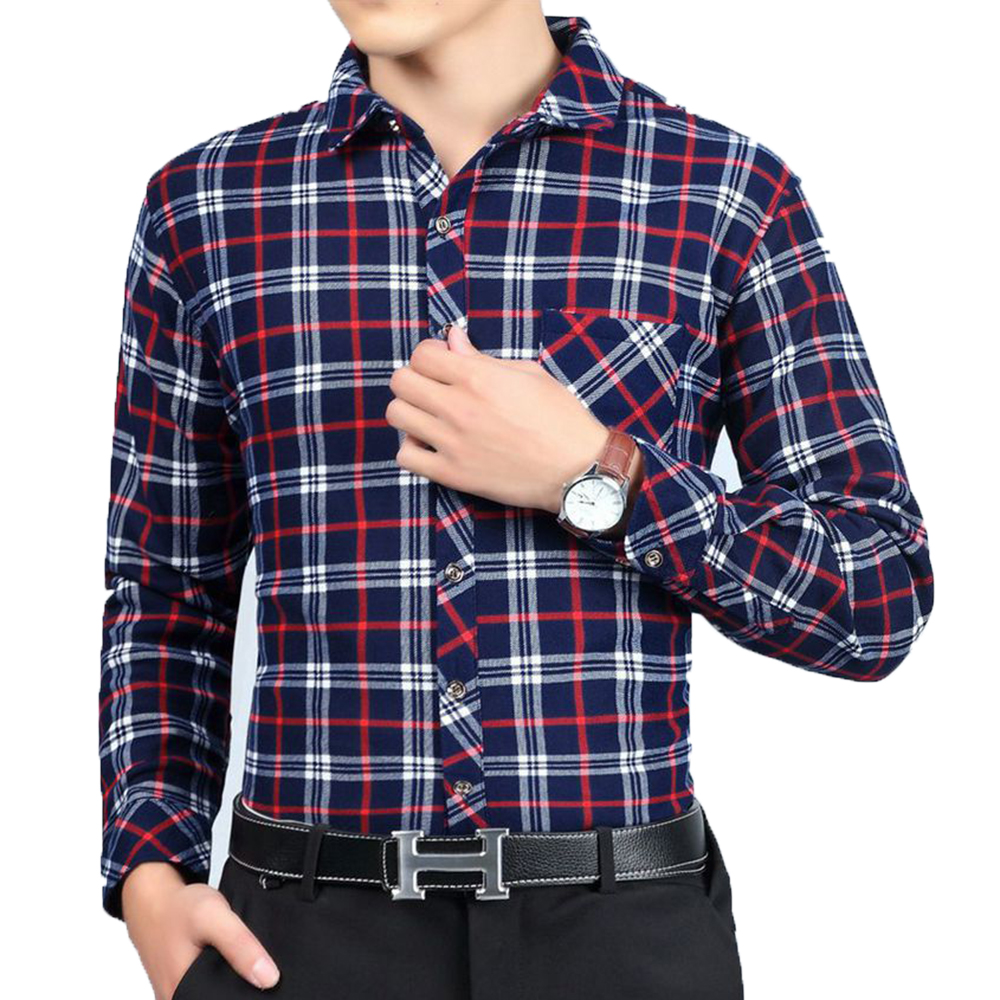 

New Men Plaid Shirt High Quality Men Long Sleeve Shirt Men Camisa Hombre Social Casual Shirt Streetwear, Blue