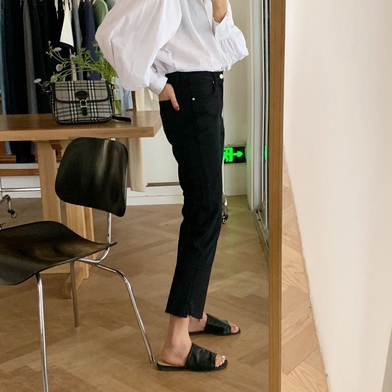 

2021 New urban leisure spring and summer decoration like rip-waist high micro pull jeans casual black women' pants MPAS