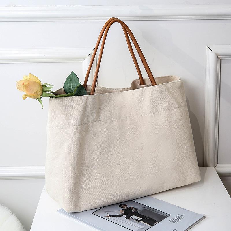 

Women's Bags Casual Fashion Large-capacity Shopping Bags Simple Canvas Shoulder Suitable For Outdoor Picnics, Beige