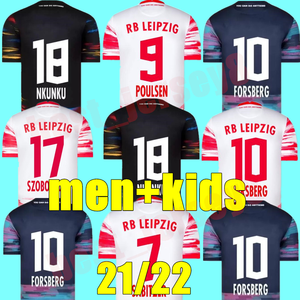 

21 22 NKUNKU SILVA Soccer Jersey 2021 2022 football jerseys HAIDARA OLMO SZOBOSZLAI Poulsen Klostermann FORSBERG LAIMER ADAMS Hommes Kits enfants, Adult 3rd+league patch