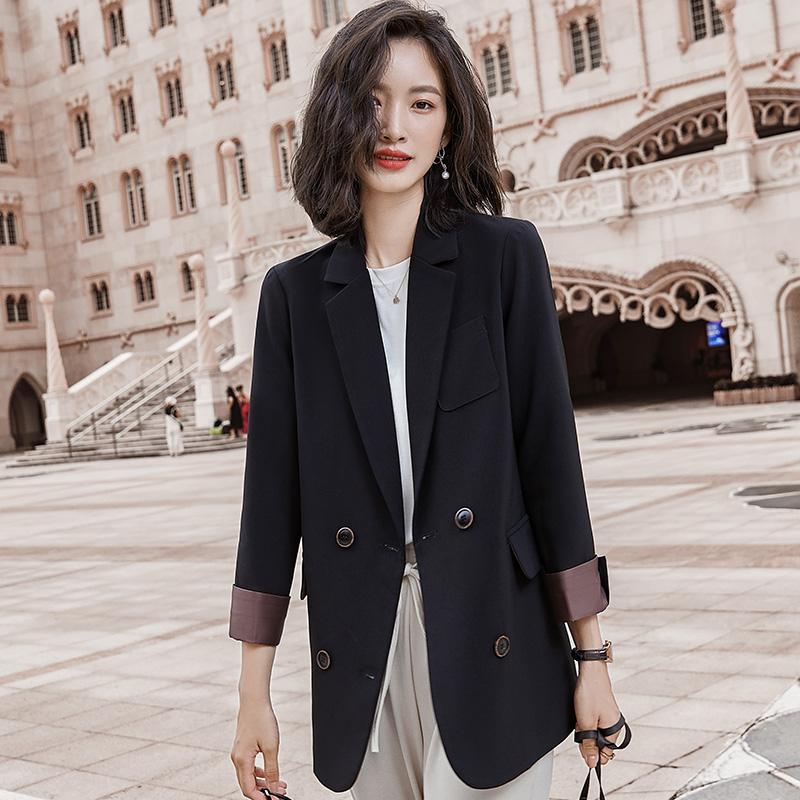 

New autumn winter 2020 new women's wear metal double button professional warm suit, Apricot suit