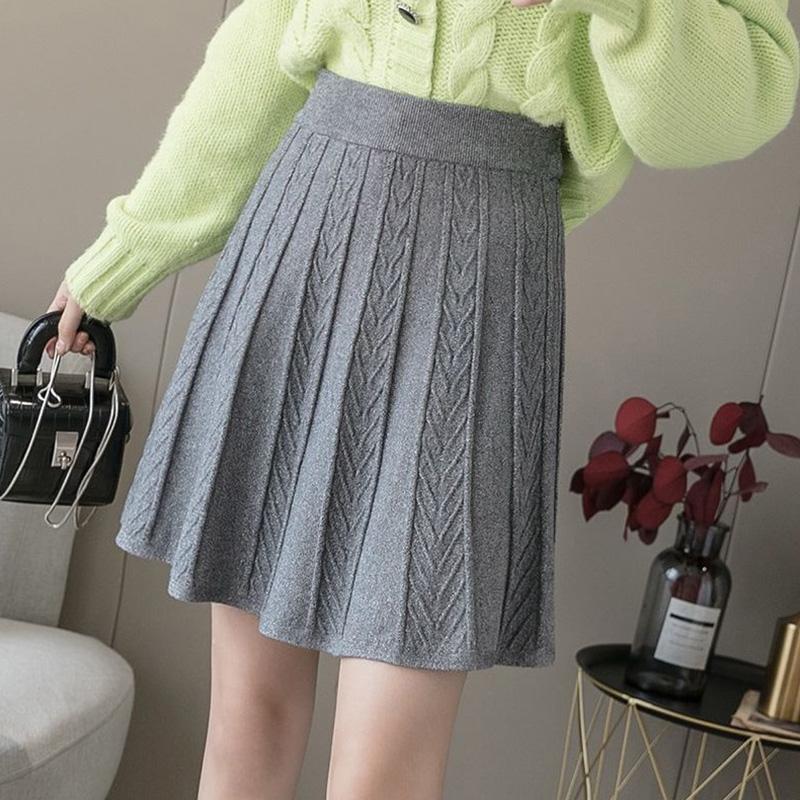 

Women Shiny Short Sweater Skirts Fashion Female E-Girl Casual Streetwear Autumn Winter 2020 Above Knee Cable Knitted Miniskirt, Black