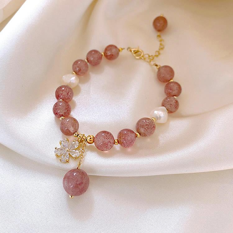 

Korean Luxury Pink Natural Stone Bracelet Woman Fashion Zircon Pearl Lucky Girl Party Jewelry Anniversary Gifts