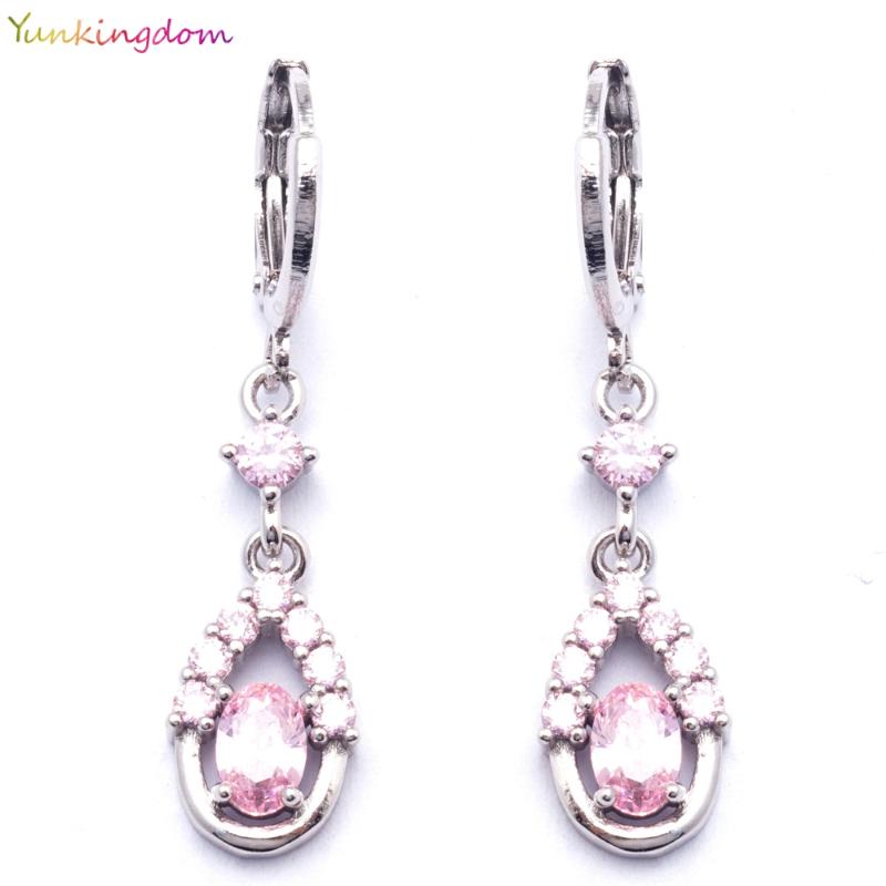 

Yunkingdom Beautiful Pink Crystal women's long earrings white gold color earings women jewelry for female gifts K1521