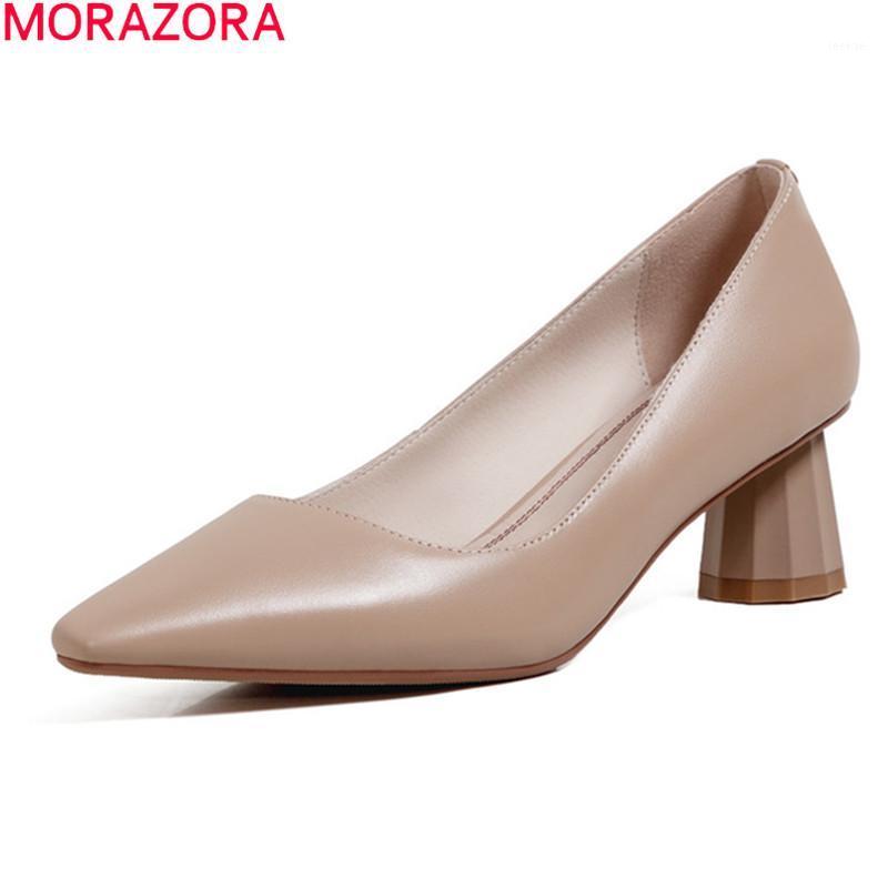 

MORAZORA 2021 Big Size 33-42 Women Pumps Genuine Leather High Heels Shoes For Woman Summer Shallow Party Dress Shoes1, Beige