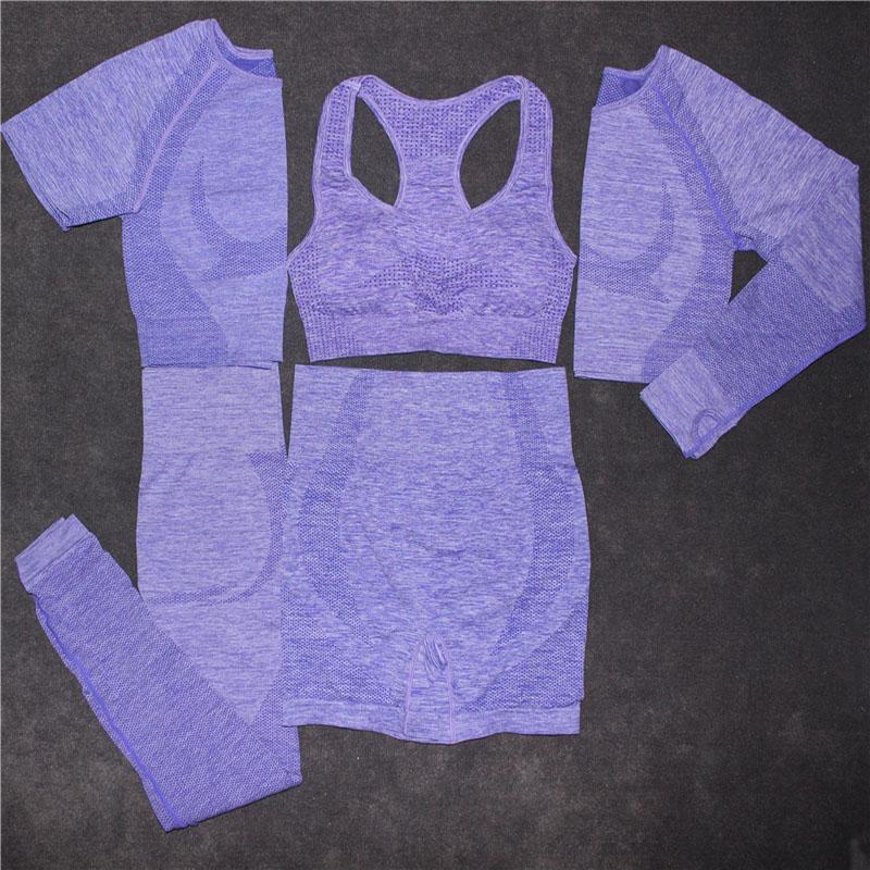

2/3/5PCS Seamless Women Yoga Set Sportswear Gym Set Workout Clothes Fitness Long Sleeve Crop Top High Waist Leggings Sports Suit, Black 2 short set