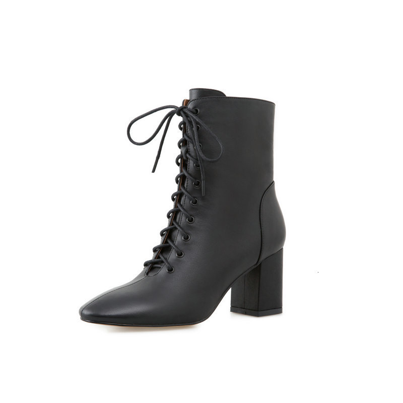 

2021 New Genuine Leather Round Toe Ladies Boots Fashion Newest Side Thick Heels Winter Dancing Party Shoes Woman Txxt, Beige