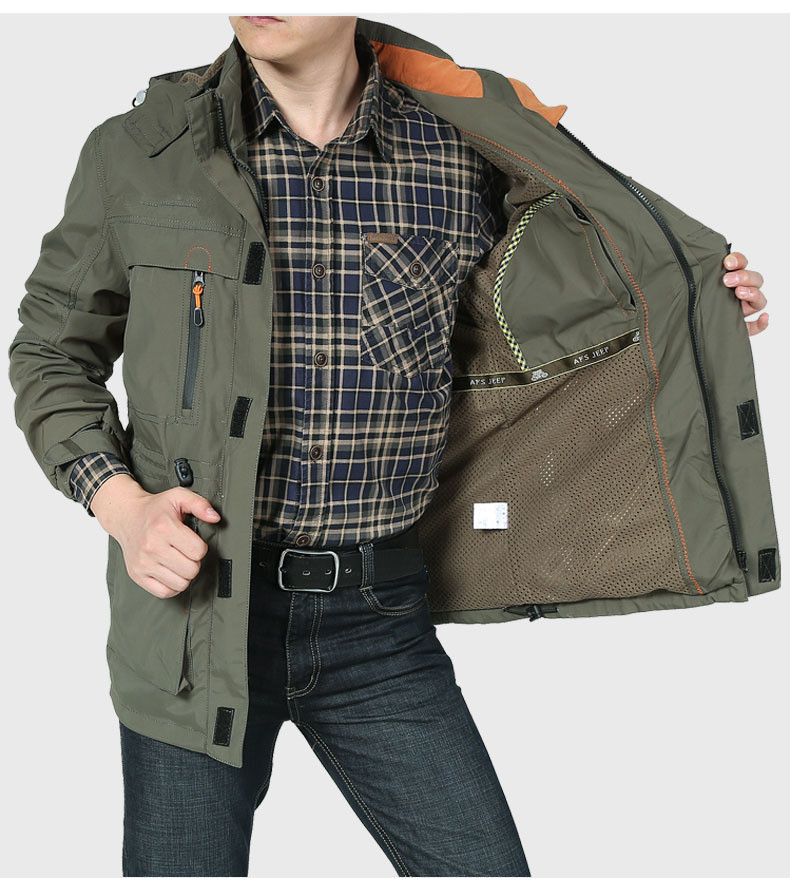 

Spring jackets Finished Men's Casual Air Coat With Hood Army Bloated Wind-Proofing Goal Impervious Root Jacket, Kaki
