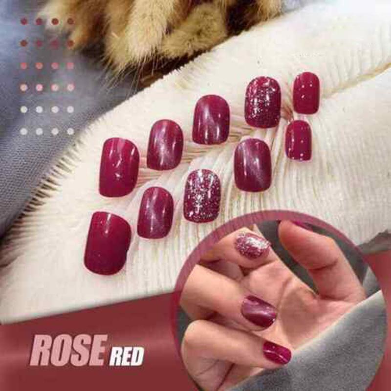 

24Pcs Mysterious Cat Eye Nail Patch with Glue False Nail Set Art Supplies MU8669, Pine green