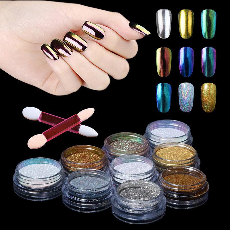 

CLAVUZ 1g Metallic Mirror Effect Holographic Chrome Powder Sponge Stick Nail Art Glitter Powder Bling Pigment For Glitter Polish