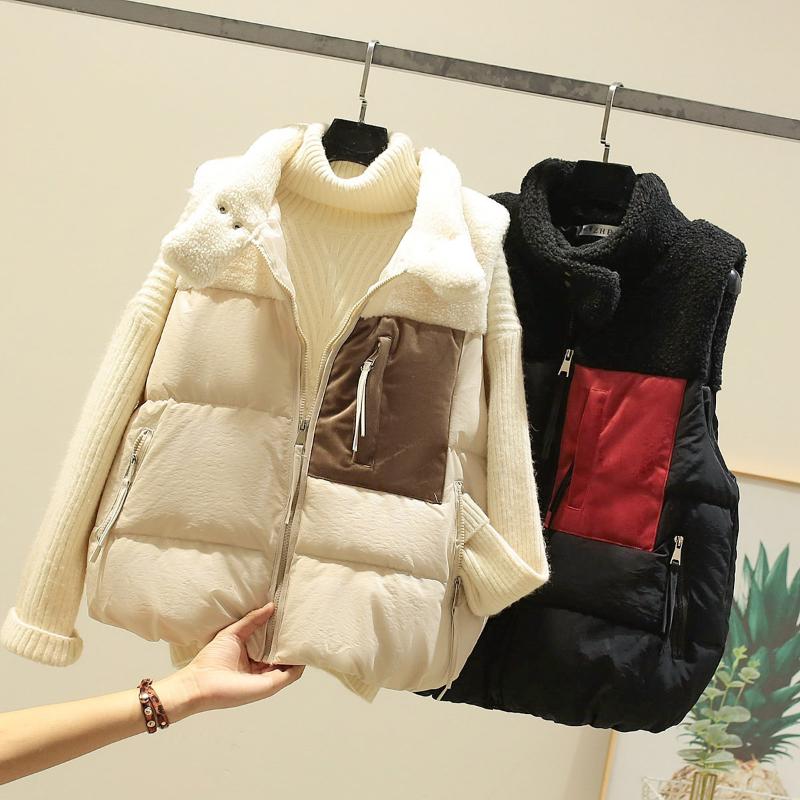 

Autumn Winter Vest Coats Women 2020 New Loose Casual Cotton Black Sleeveless Jacket Winter Vest Female Women's Warm Waistcoat, Beige