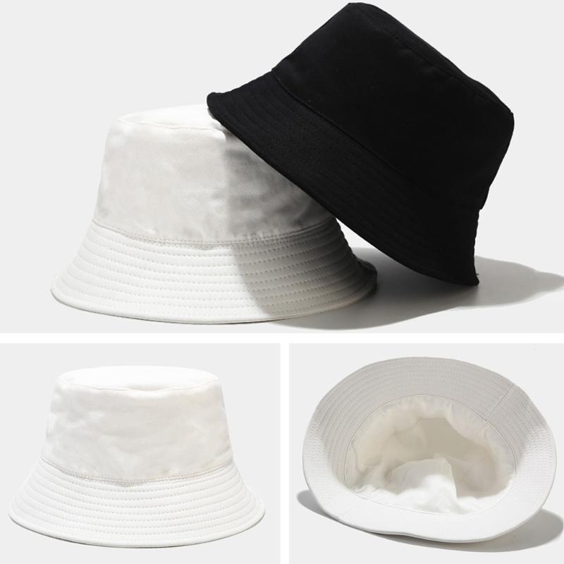 

Men Women Vintage Reversible Double Side Wear Bucket Hat Simple Black White Solid Color Harajuku Hip Hop Packable Fisherman Cap