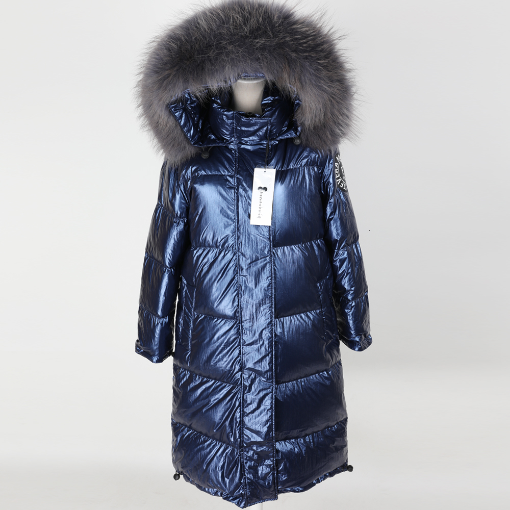 

2021 New Winter Bright Female Clothes Natural Raccoon Skin Great White Duck Down Long Coat PFMV, 628-1