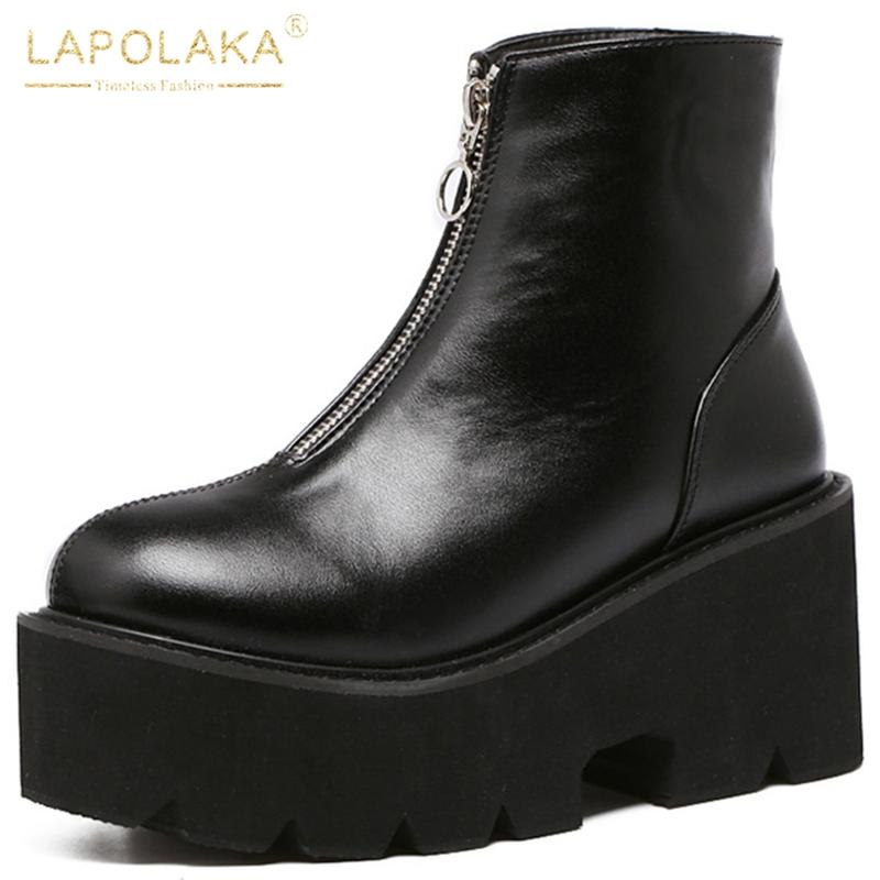 

LAPOLAKA On Sale Large Size 43 Fashion Women Shoes Woman Cool Square High Heels Platform Zipper Ankle Boots Female, Black