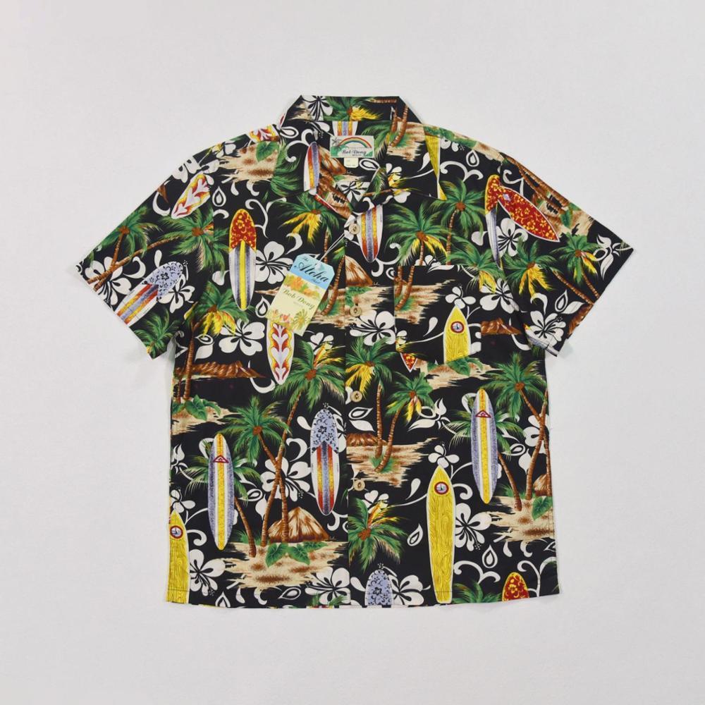

Hawaiian surfboard tropical man shirts 100% cotton short sleeve t XKF2, Black.
