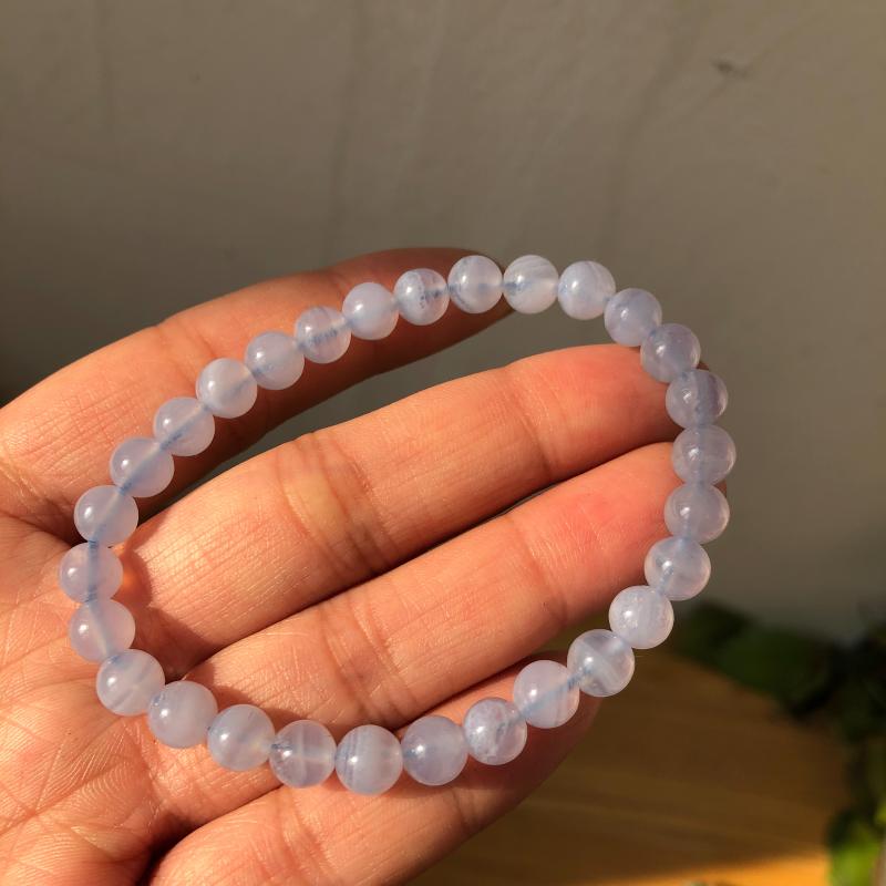 

Natural Blue Lace Agate Bracelet Round Beads Crystal Healing Stone Women Jewelry
