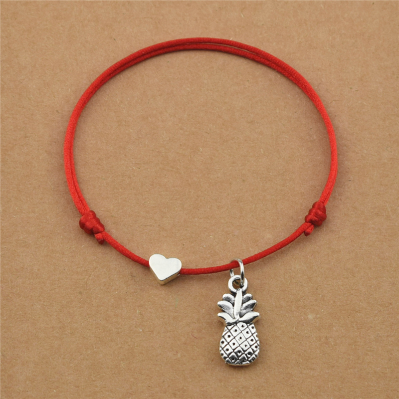 

Handmade Lucky Red Cord Black Rope Tropical Fruits Ananas Pineapple Pendant Heart Charm Bracelets for Women Men Couple Jewelry