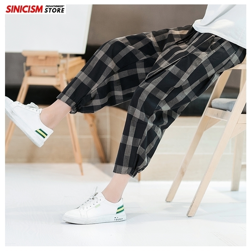 

Sinicism Store Summer Loose Harem Pants Men Cotton Linen Plaid Fitness Mens Trousers Breathable 5XL Chinese Style Pants Man 201118, Winered