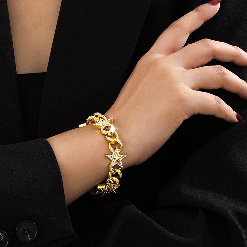 

Fashion Elegant Cuban Buckle Rhinestone Star Thick Chain Bracelets for Women Punk Exaggerated Geometric Bracelet Jewelry Gift