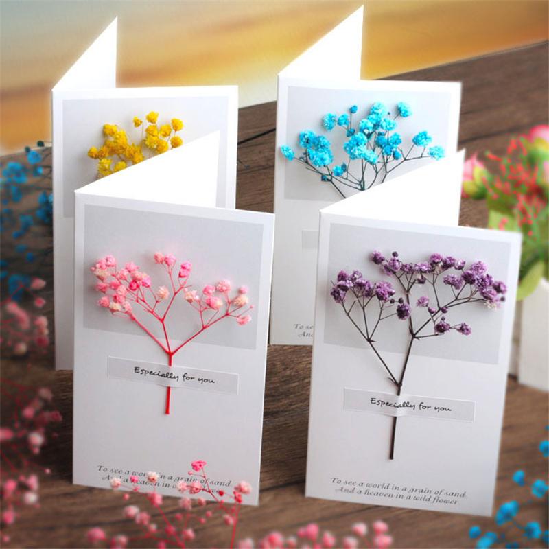 Blumen Grußkarten Gypsophila Getrocknete Blumen Handgeschriebene Segen Grußkarte Geburtstagsgeschenkkarte Hochzeitseinladungen DHL Freies Verschiffen
