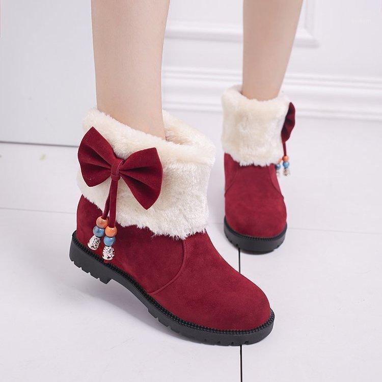 

Size 35-40 Woman Winter Boots Beads Increase Bow Tie Woman Ankle Boots Fashion Sweet Winter Shoes Footwear 57141, Black