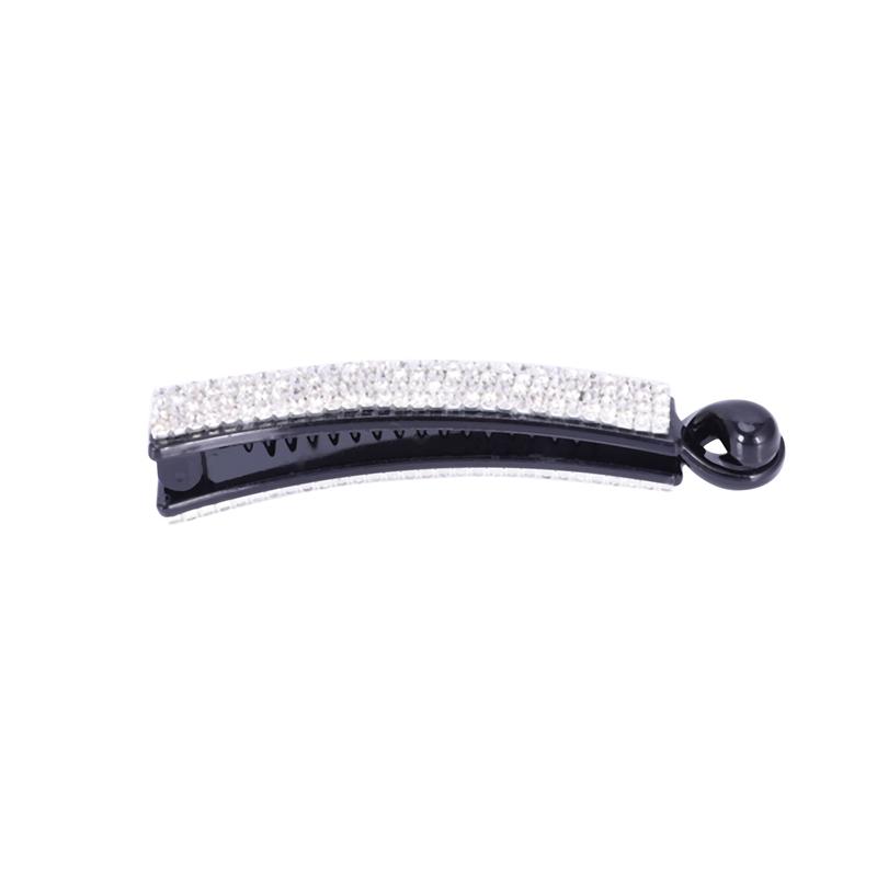 

Women Bling Rhinestone Decor Black Hair Holder Clip Banana Barrette:Black + silver
