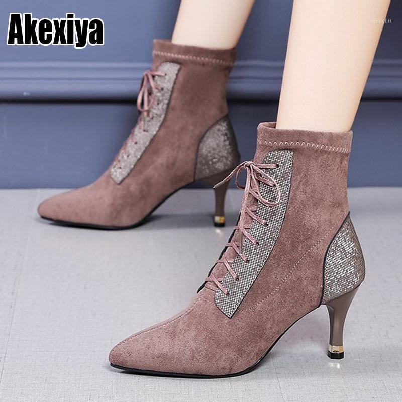 

Sexy Ankle Boots For Women Shoes Fashion Dark brown Boots Women Lace Up High Heel Short Boot Autumn p0431, Black
