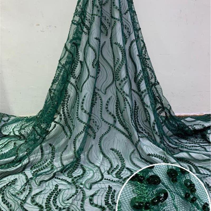 

2020 African Sequins Lace Fabric High Quality Elegant Nigerian Wedding Lace French Tulle Fabric with Beads For Bridal